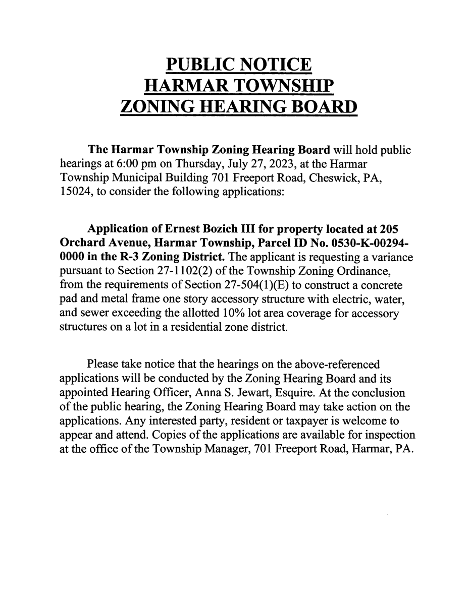 Public Notice for 205 Orchard